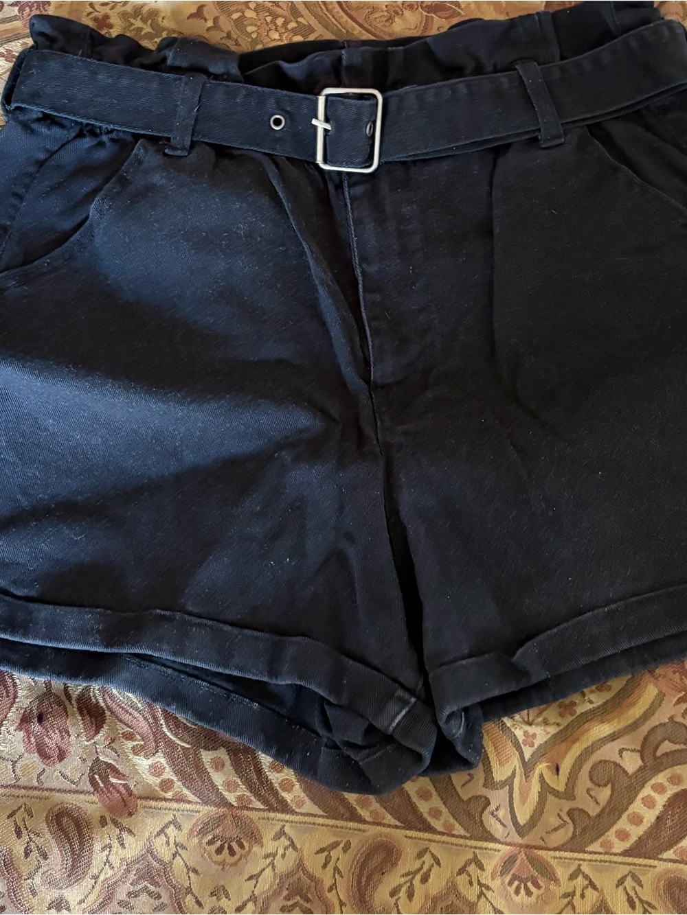 Women's Black High-Waist Belted Shorts